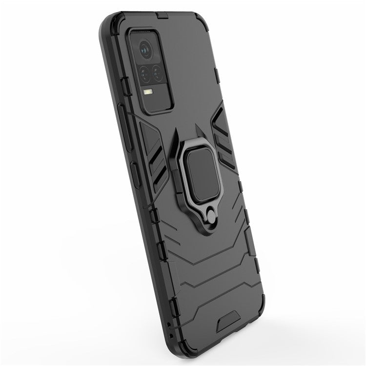 Military Grade Ring Kickstand Hybrid Dual Layer Shockproof Soft TPU + Rugged Hard PC Back Cover for vivo Y73 (2021) / V21e 4G - Black