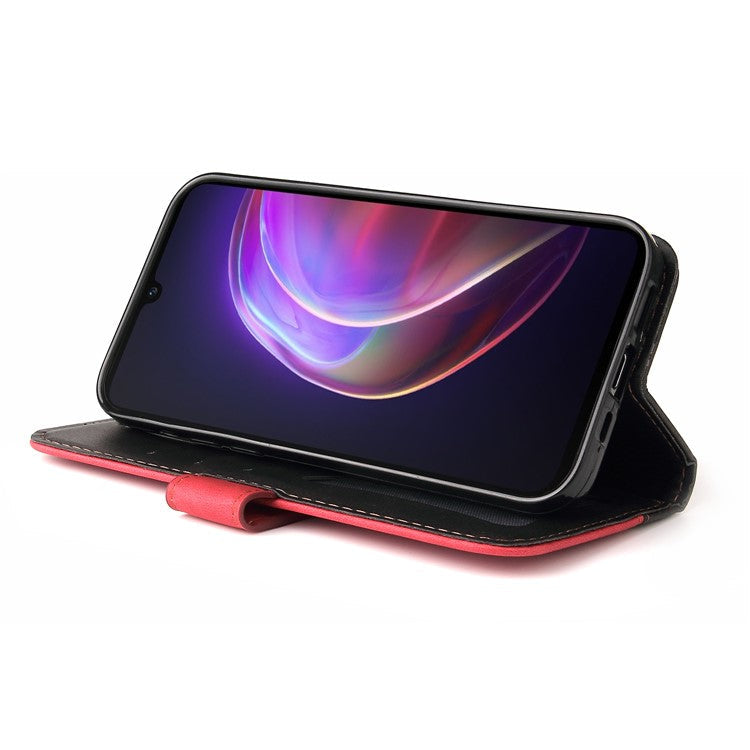 Bi-color Style Soft PU Leather Phone Case Wallet with Strap for vivo V21 4G/5G - Red
