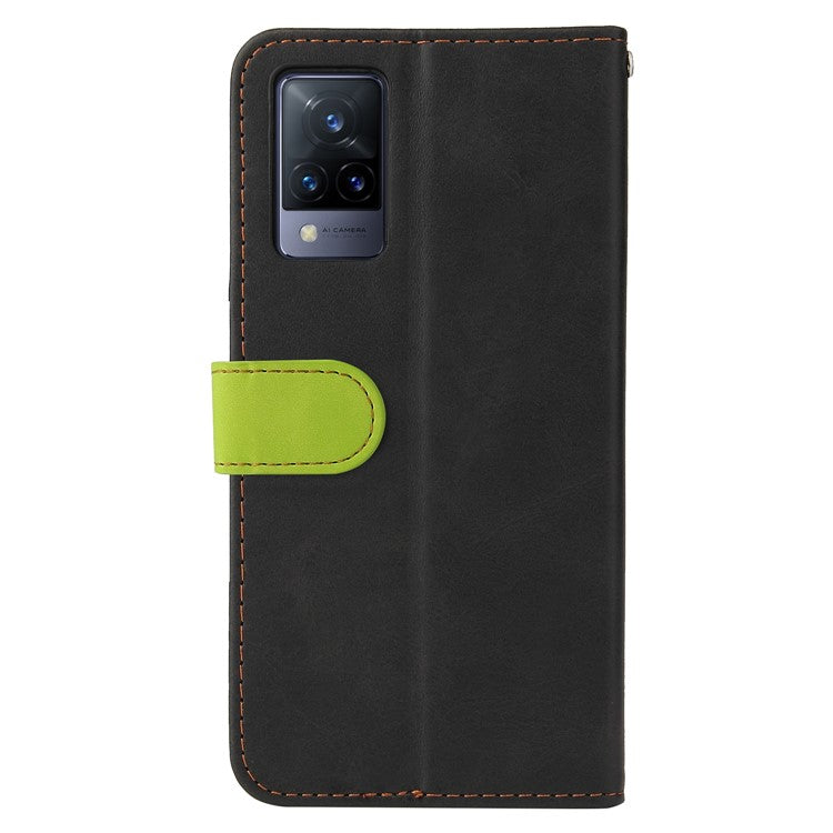 Bi-color Style Soft PU Leather Phone Case Wallet with Strap for vivo V21 4G/5G - Green
