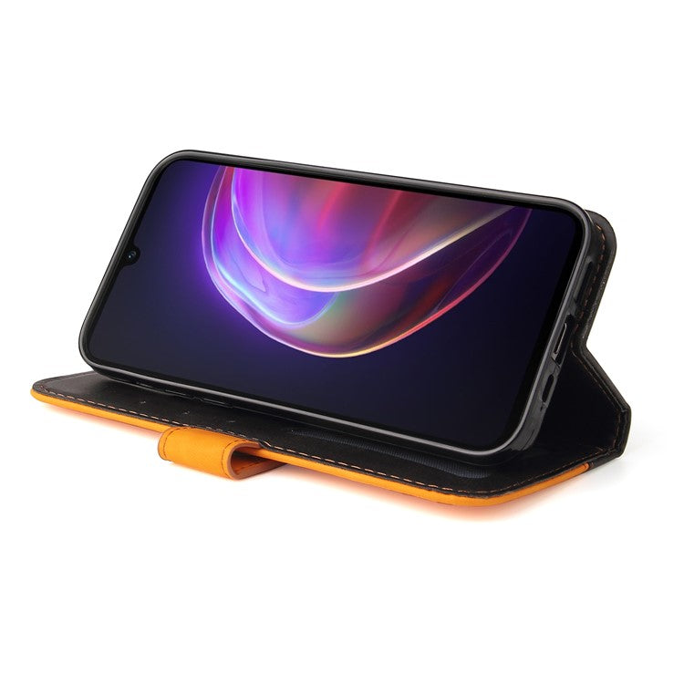 Bi-color Style Soft PU Leather Phone Case Wallet with Strap for vivo V21 4G/5G - Orange