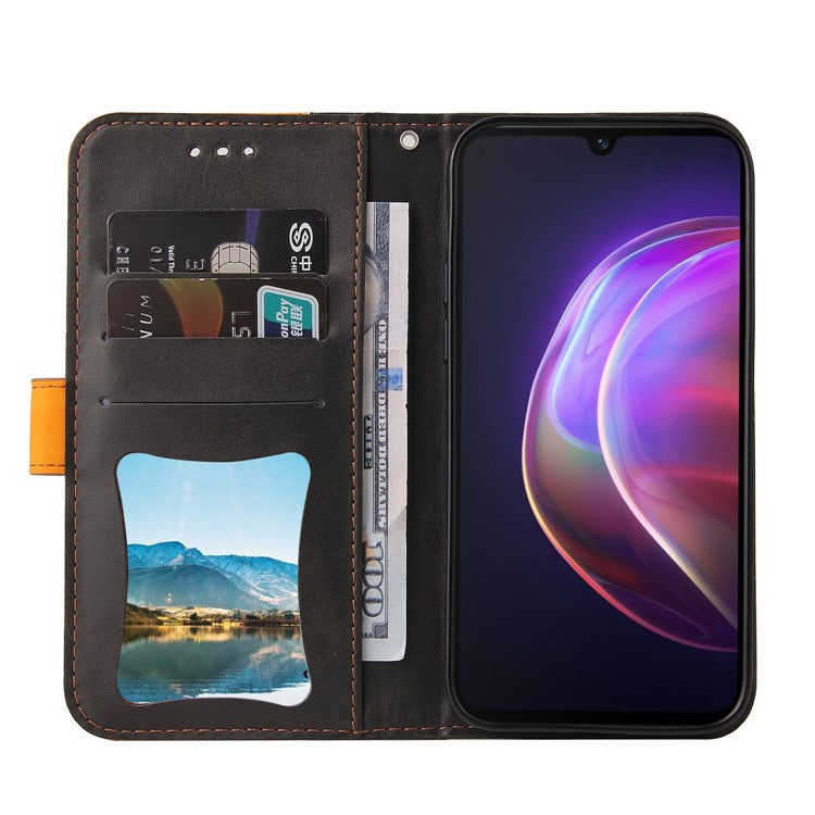 Bi-color Style Soft PU Leather Phone Case Wallet with Strap for vivo V21 4G/5G - Orange