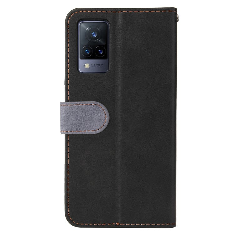 Bi-color Style Soft PU Leather Phone Case Wallet with Strap for vivo V21 4G/5G - Grey
