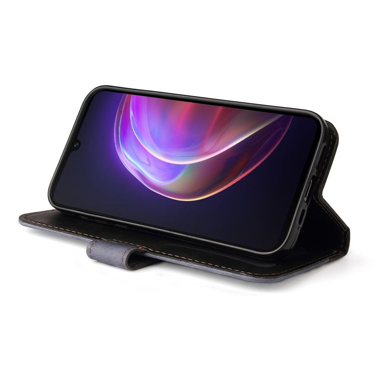 Bi-color Style Soft PU Leather Phone Case Wallet with Strap for vivo V21 4G/5G - Grey