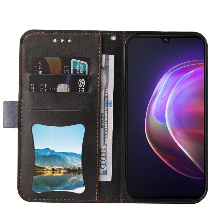 Bi-color Style Soft PU Leather Phone Case Wallet with Strap for vivo V21 4G/5G - Grey