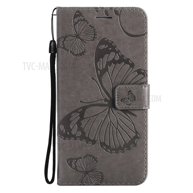 KT Imprinting Flower Series-2 Folio Flip Butterflies Imprinting Leather Wallet Case with Stand for Oppo Reno6 5G - Grey