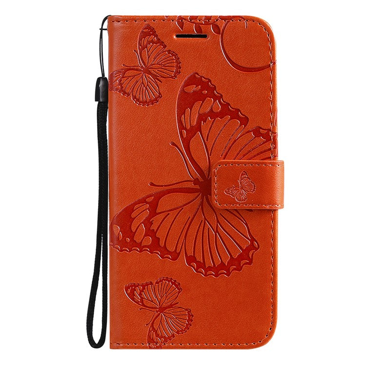 KT Imprinting Flower Series-2 Folio Flip Butterflies Imprinting Leather Wallet Case with Stand for Oppo Reno6 5G - Orange