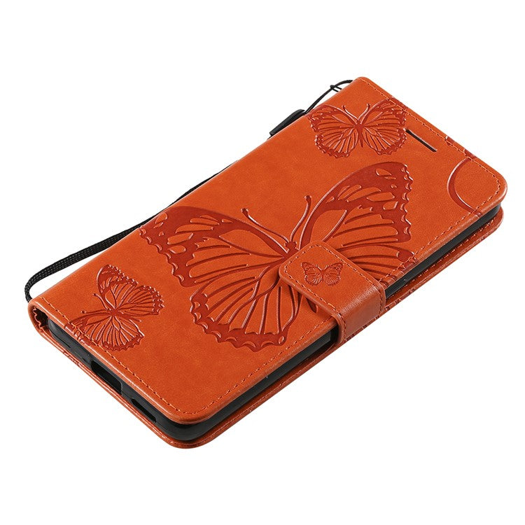 KT Imprinting Flower Series-2 Folio Flip Butterflies Imprinting Leather Wallet Case with Stand for Oppo Reno6 5G - Orange