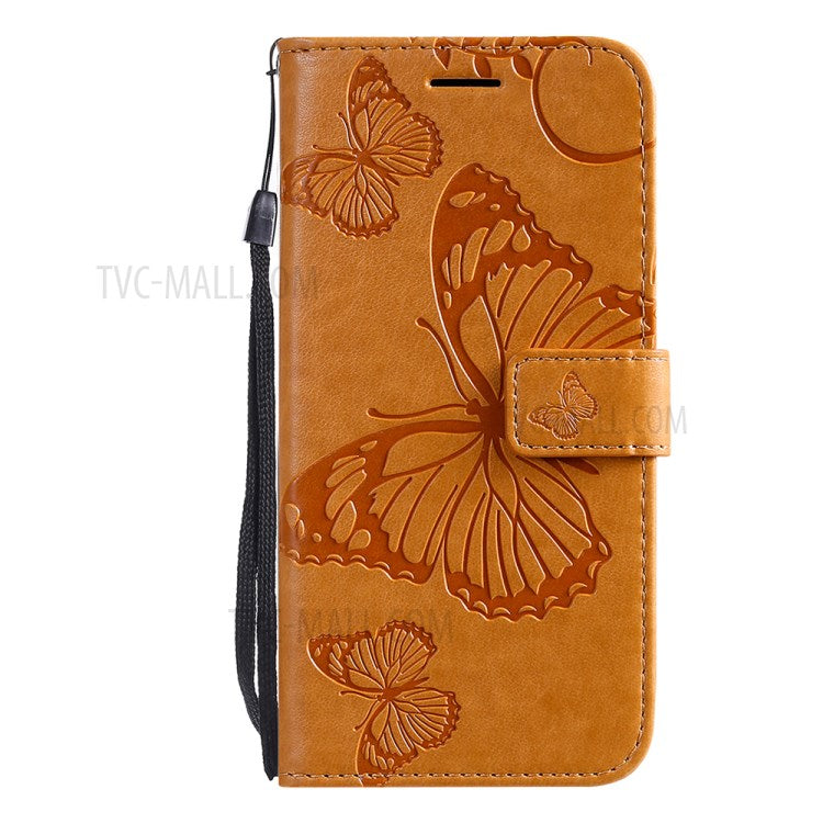 KT Imprinting Flower Series-2 Folio Flip Butterflies Imprinting Leather Wallet Case with Stand for Oppo Reno6 5G - Yellow