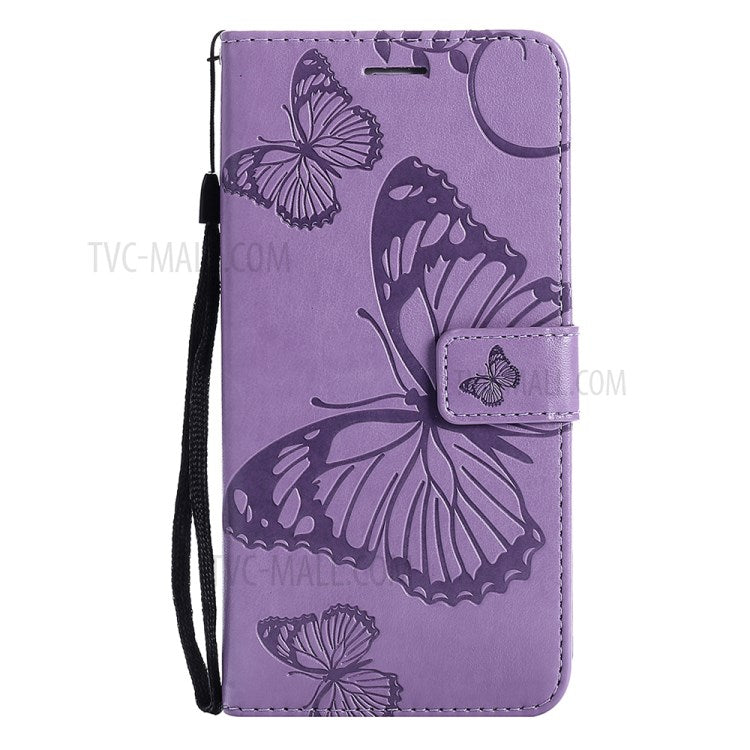 KT Imprinting Flower Series-2 Folio Flip Butterflies Imprinting Leather Wallet Case with Stand for Oppo Reno6 5G - Purple