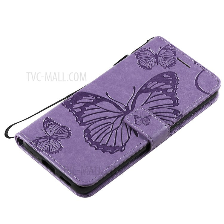 KT Imprinting Flower Series-2 Folio Flip Butterflies Imprinting Leather Wallet Case with Stand for Oppo Reno6 5G - Purple