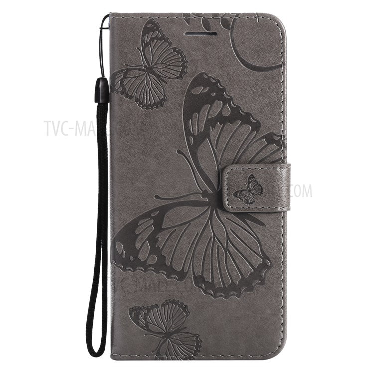 KT Imprinting Flower Series-2 Imprint Butterflies Wallet Stand Leather Flip Cover Protective Case with Handy Strap for Realme C21 - Grey