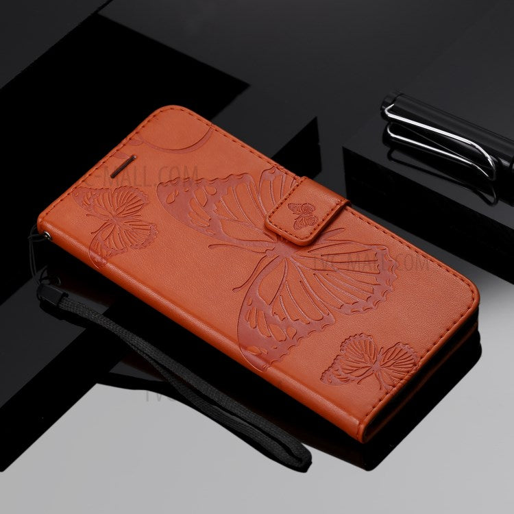 KT Imprinting Flower Series-2 Imprint Butterflies Wallet Stand Leather Flip Cover Protective Case with Handy Strap for Realme C21 - Orange