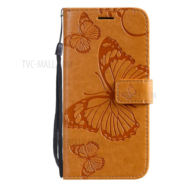 KT Imprinting Flower Series-2 Imprint Butterflies Wallet Stand Leather Flip Cover Protective Case with Handy Strap for Realme C21 - Yellow