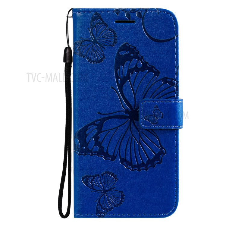 KT Imprinting Flower Series-2 Imprint Butterflies Wallet Stand Leather Flip Cover Protective Case with Handy Strap for Realme C21 - Blue