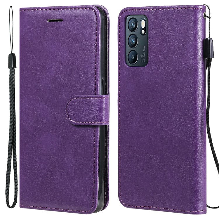 KT Leather Series-2 Anti-scratch Well Protected Pure Color Leather Phone Case for Oppo Reno6 5G - Purple