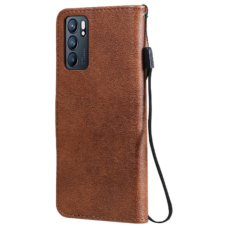 KT Leather Series-2 Anti-scratch Well Protected Pure Color Leather Phone Case for Oppo Reno6 5G - Brown