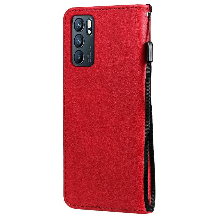KT Leather Series-2 Anti-scratch Well Protected Pure Color Leather Phone Case for Oppo Reno6 5G - Red