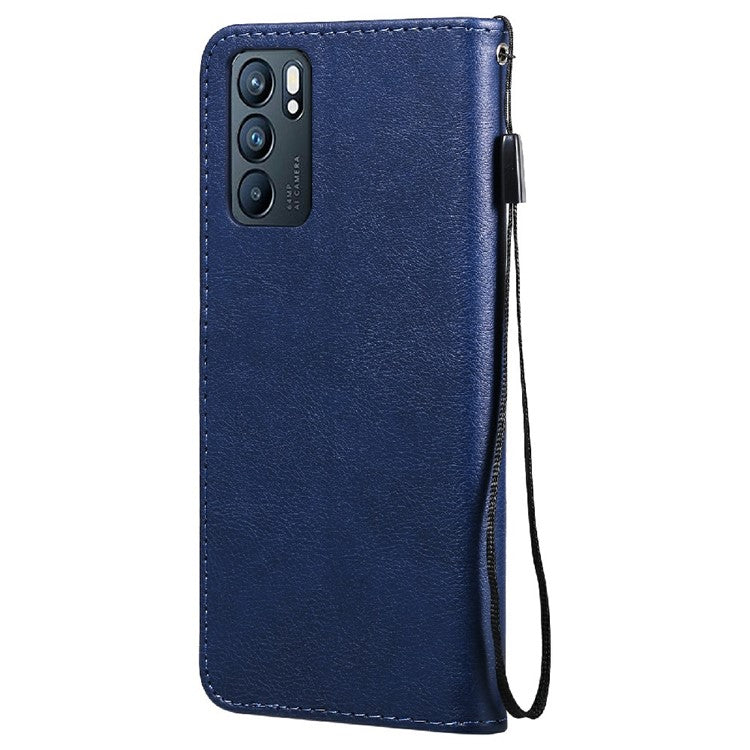 KT Leather Series-2 Anti-scratch Well Protected Pure Color Leather Phone Case for Oppo Reno6 5G - Blue