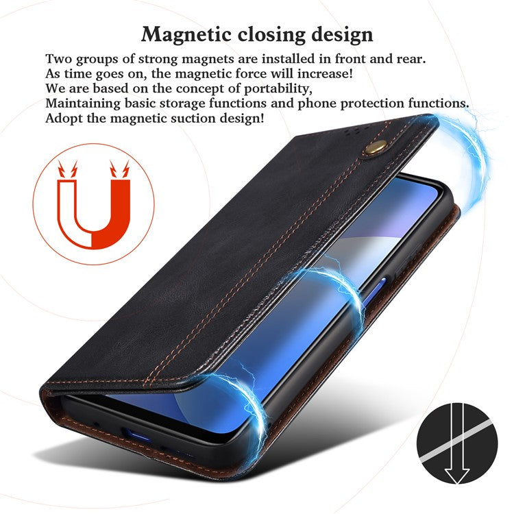 Leisure Waxy Crazy Horse Texture Leather Wallet Stand Phone Case Auto-Absorbed Flip Cover for Oppo A16/A16s/A54s - Black