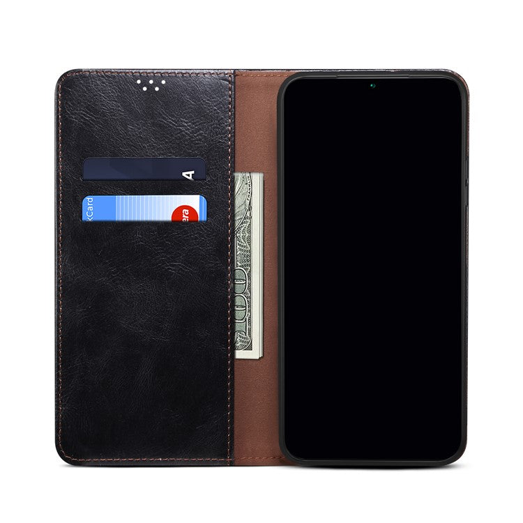 Leisure Waxy Crazy Horse Texture Leather Wallet Stand Phone Case Auto-Absorbed Flip Cover for Oppo A16/A16s/A54s - Black