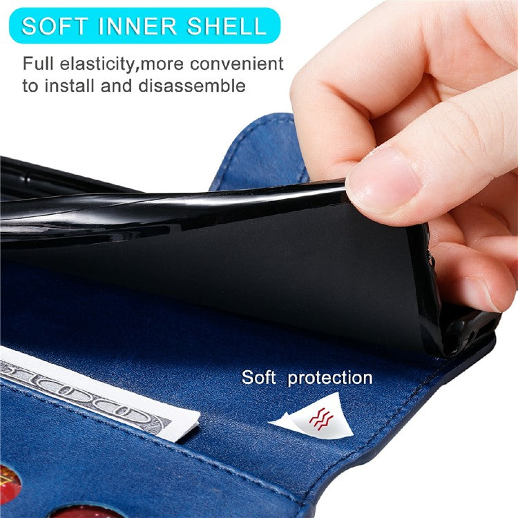 Shockproof PU Leather Wallet Stand Folio Flip Phone Cover for Oppo Reno6 Pro+ 5G/Pro 5G (Snapdragon) - Blue