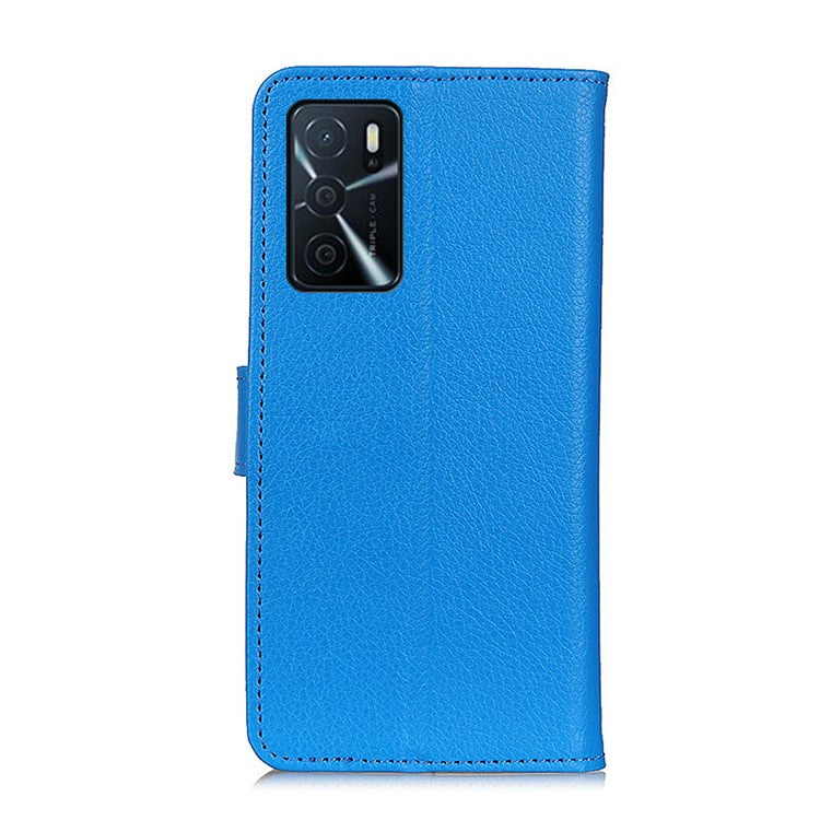 Litchi Texture PU Leather Phone Wallet Flip Case Cover for Oppo A16/A16s/A54s - Blue