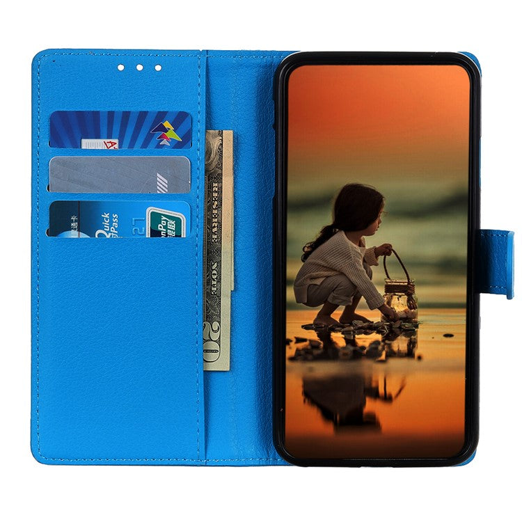 Litchi Texture PU Leather Phone Wallet Flip Case Cover for Oppo A16/A16s/A54s - Blue