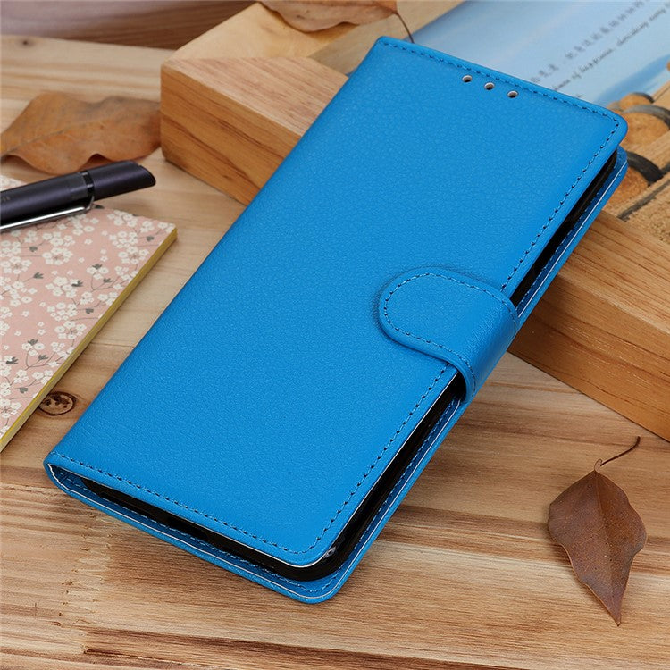 Litchi Texture PU Leather Phone Wallet Flip Case Cover for Oppo A16/A16s/A54s - Blue