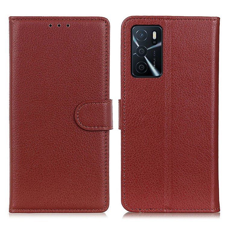 Litchi Texture PU Leather Phone Wallet Flip Case Cover for Oppo A16/A16s/A54s - Brown