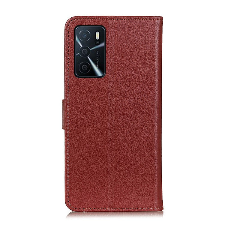 Litchi Texture PU Leather Phone Wallet Flip Case Cover for Oppo A16/A16s/A54s - Brown