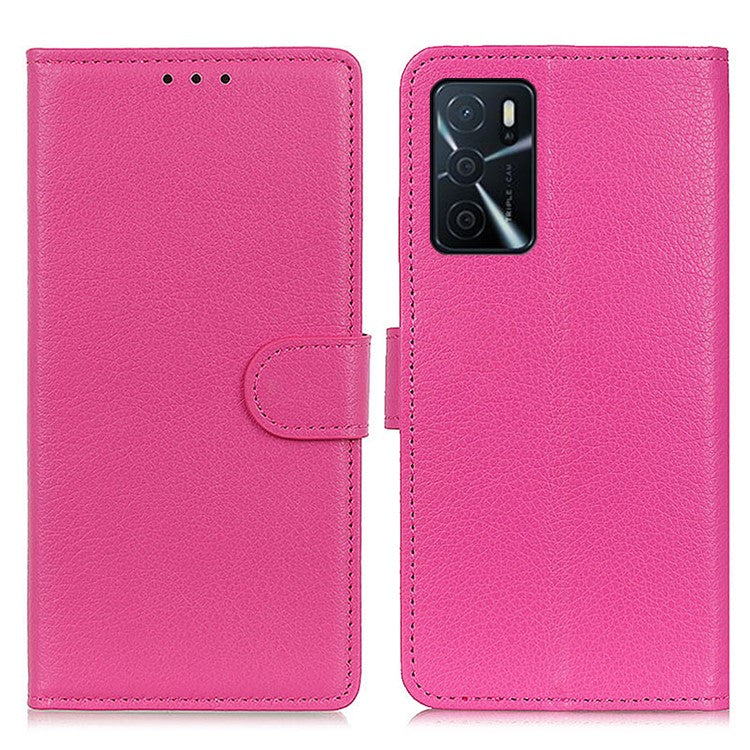 Litchi Texture PU Leather Phone Wallet Flip Case Cover for Oppo A16/A16s/A54s - Rose