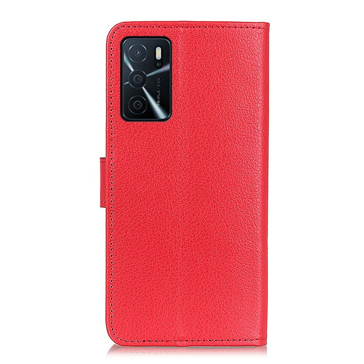 Litchi Texture PU Leather Phone Wallet Flip Case Cover for Oppo A16/A16s/A54s - Red