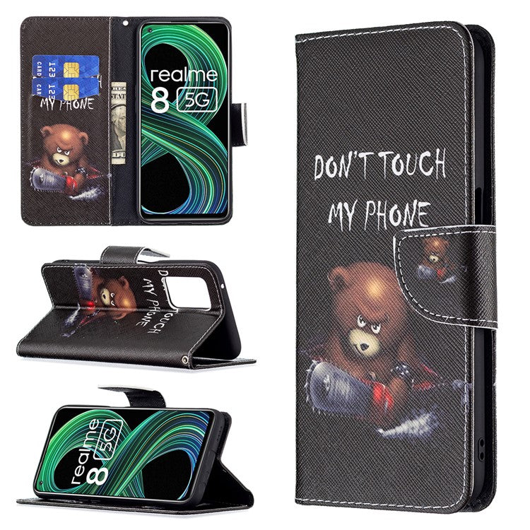 Wallet Stand Design Folio Flip Pattern Printing Magnetic Leather Case for Realme 8 5G/V13 5G/Narzo 30 5G - Bear