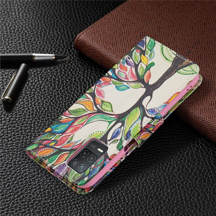 Wallet Stand Design Folio Flip Pattern Printing Magnetic Leather Case for Realme 8 5G/V13 5G/Narzo 30 5G - Life Tree