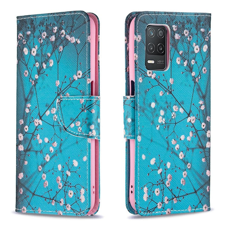 Wallet Stand Design Folio Flip Pattern Printing Magnetic Leather Case for Realme 8 5G/V13 5G/Narzo 30 5G - Wintersweet