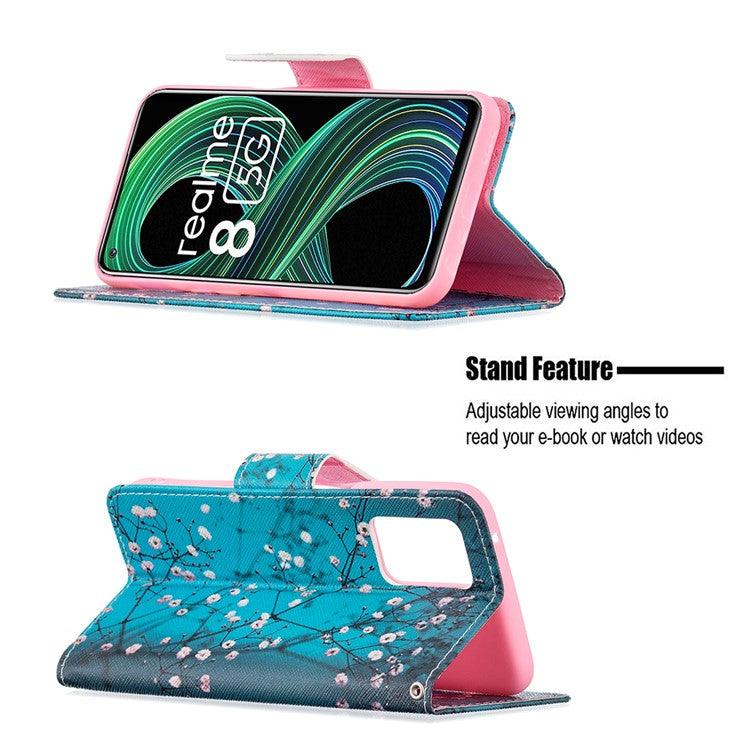 Wallet Stand Design Folio Flip Pattern Printing Magnetic Leather Case for Realme 8 5G/V13 5G/Narzo 30 5G - Wintersweet