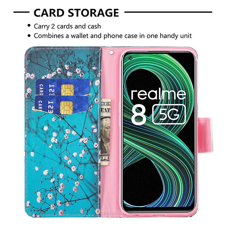 Wallet Stand Design Folio Flip Pattern Printing Magnetic Leather Case for Realme 8 5G/V13 5G/Narzo 30 5G - Wintersweet