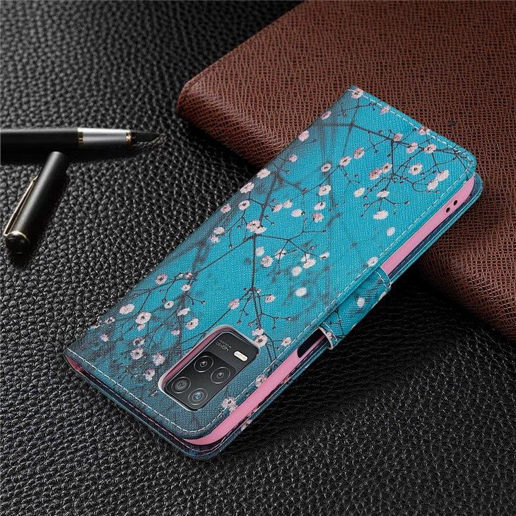 Wallet Stand Design Folio Flip Pattern Printing Magnetic Leather Case for Realme 8 5G/V13 5G/Narzo 30 5G - Wintersweet