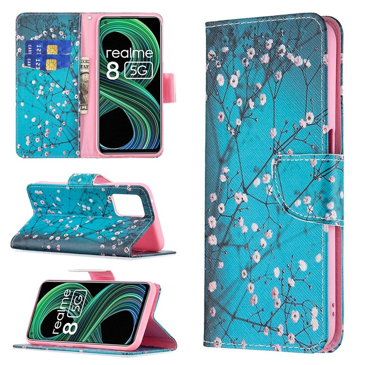 Wallet Stand Design Folio Flip Pattern Printing Magnetic Leather Case for Realme 8 5G/V13 5G/Narzo 30 5G - Wintersweet