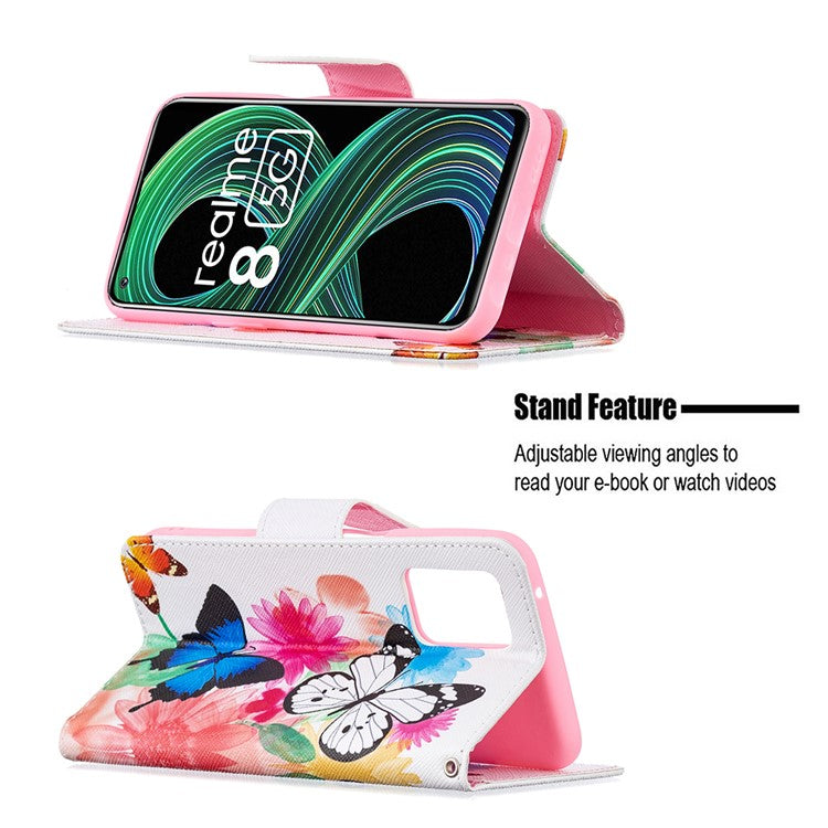 Wallet Stand Design Folio Flip Pattern Printing Magnetic Leather Case for Realme 8 5G/V13 5G/Narzo 30 5G - Vivid Butterflies