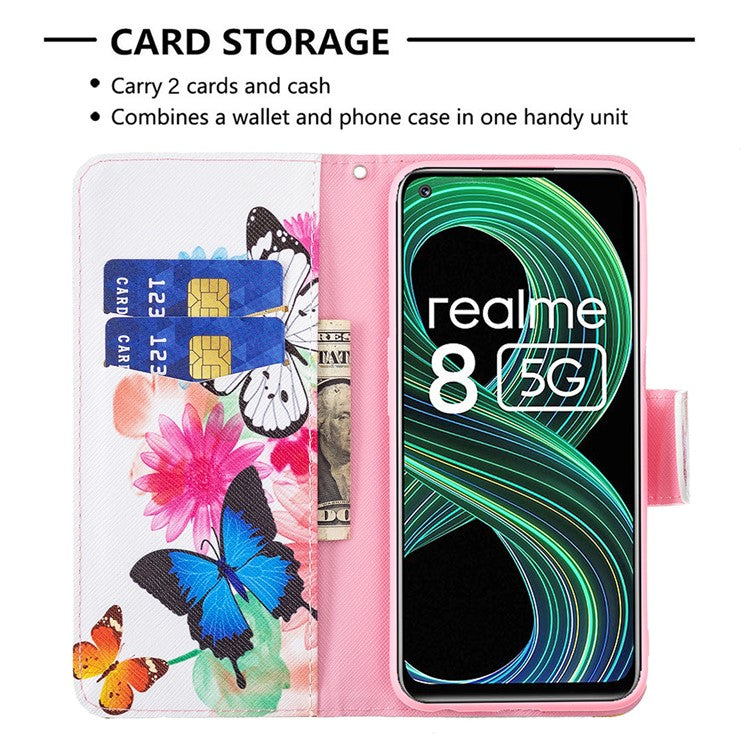 Wallet Stand Design Folio Flip Pattern Printing Magnetic Leather Case for Realme 8 5G/V13 5G/Narzo 30 5G - Vivid Butterflies