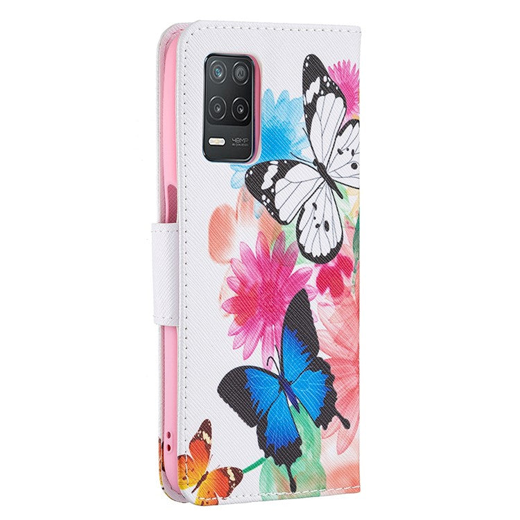 Wallet Stand Design Folio Flip Pattern Printing Magnetic Leather Case for Realme 8 5G/V13 5G/Narzo 30 5G - Vivid Butterflies