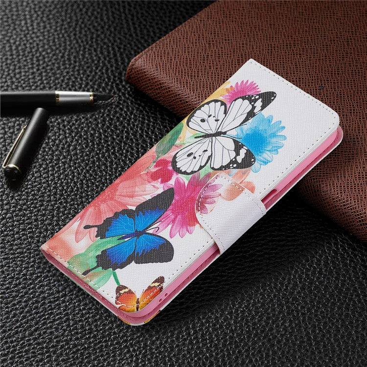 Wallet Stand Design Folio Flip Pattern Printing Magnetic Leather Case for Realme 8 5G/V13 5G/Narzo 30 5G - Vivid Butterflies