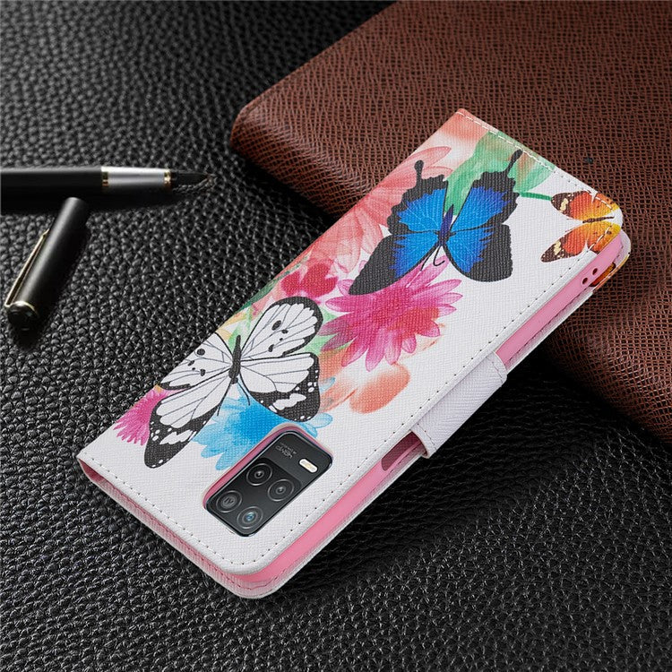 Wallet Stand Design Folio Flip Pattern Printing Magnetic Leather Case for Realme 8 5G/V13 5G/Narzo 30 5G - Vivid Butterflies
