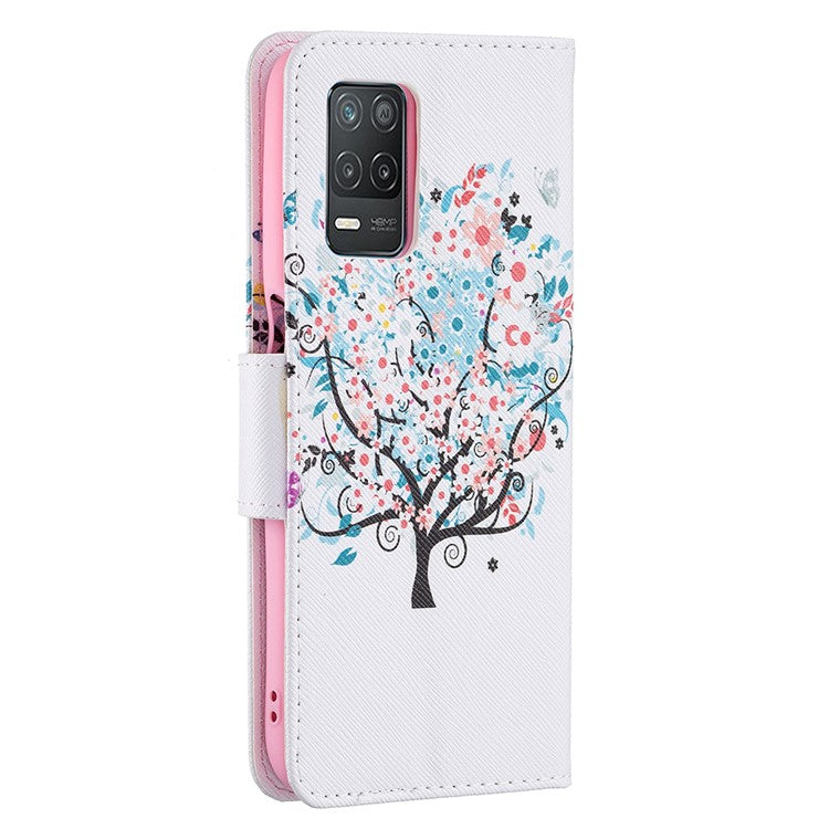 Wallet Stand Design Folio Flip Pattern Printing Magnetic Leather Case for Realme 8 5G/V13 5G/Narzo 30 5G - Flower Tree