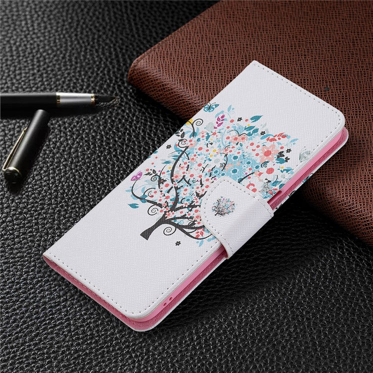 Wallet Stand Design Folio Flip Pattern Printing Magnetic Leather Case for Realme 8 5G/V13 5G/Narzo 30 5G - Flower Tree