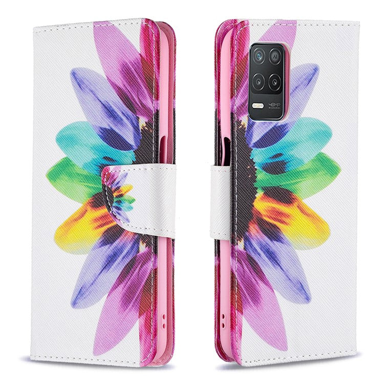 Wallet Stand Design Folio Flip Pattern Printing Magnetic Leather Case for Realme 8 5G/V13 5G/Narzo 30 5G - Sunflower