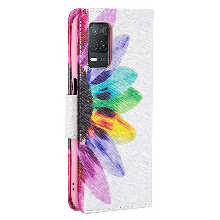 Wallet Stand Design Folio Flip Pattern Printing Magnetic Leather Case for Realme 8 5G/V13 5G/Narzo 30 5G - Sunflower