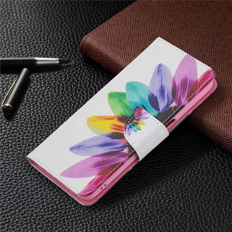 Wallet Stand Design Folio Flip Pattern Printing Magnetic Leather Case for Realme 8 5G/V13 5G/Narzo 30 5G - Sunflower
