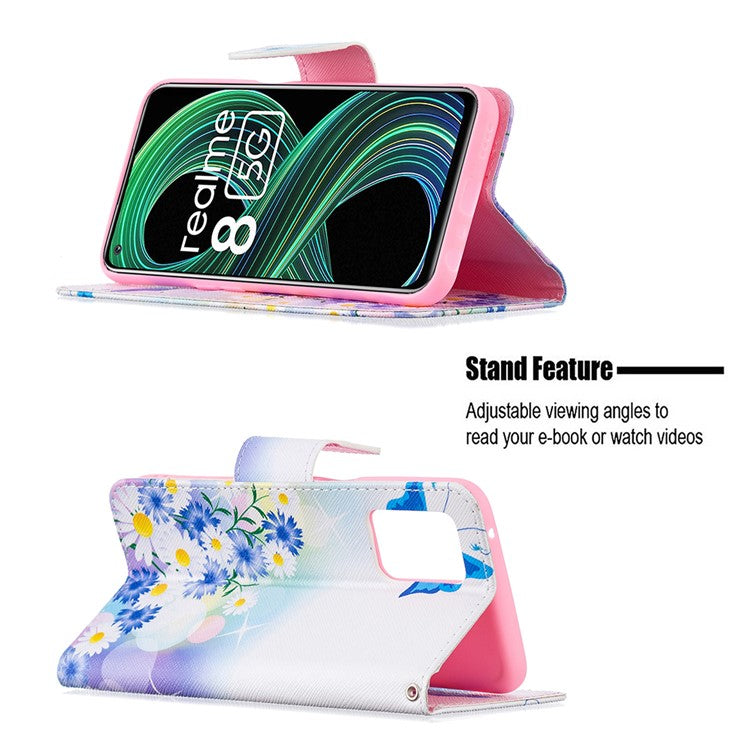 Wallet Stand Design Folio Flip Pattern Printing Magnetic Leather Case for Realme 8 5G/V13 5G/Narzo 30 5G - Blue Butterflies and Flowers